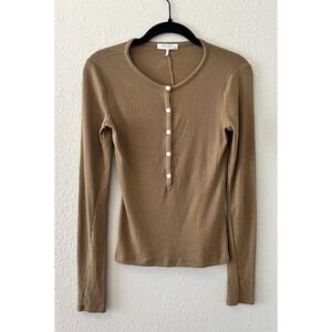 Rag & Bone Women's Henley Knit Top Size XS Tan Long Sleeve Ribbed Cute